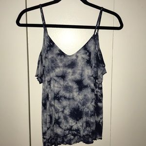 blue tye dye off the shoulder blouse